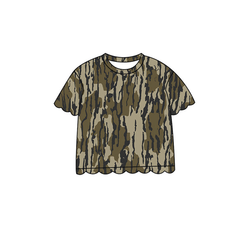 ( Moq 5 ) Preorder Baby Girls Kids Short Sleeves Camo Shirt Scallop Pullover Kids Clothes