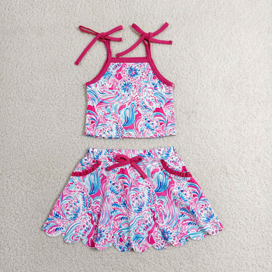 Baby Girls Kids Straps Colorful Tops Pockets Skirt Shorts Yoga Set RTS