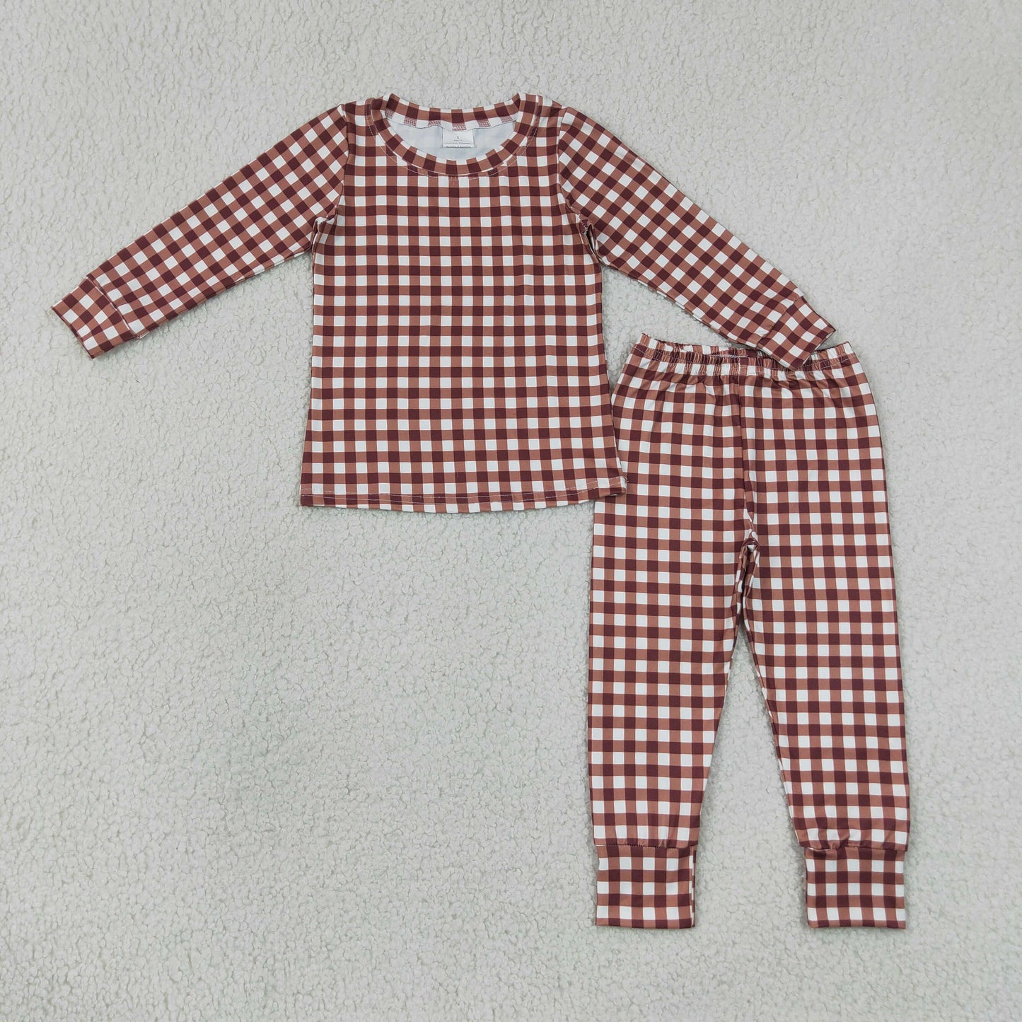 Baby Boys Kids Long Sleeves Brown Plaid Shirt Pants Set Pajamas Clothes RTS