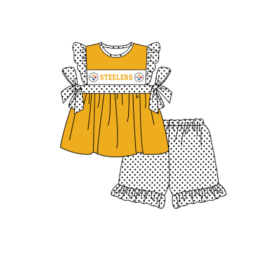 ( Moq 5 ) Baby Girls Toddler Short Sleeves Tunic Dots Shorts Team Orange Set