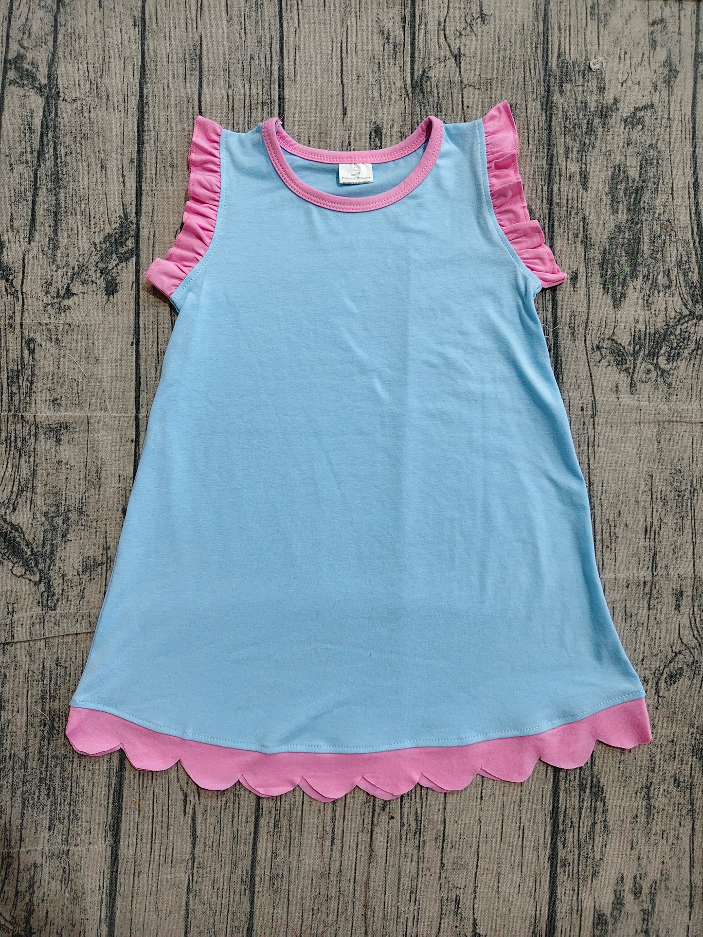 Baby Girls Kids Sleeveless Pink Scallop Knee Length Blue Dress Clothes RTS