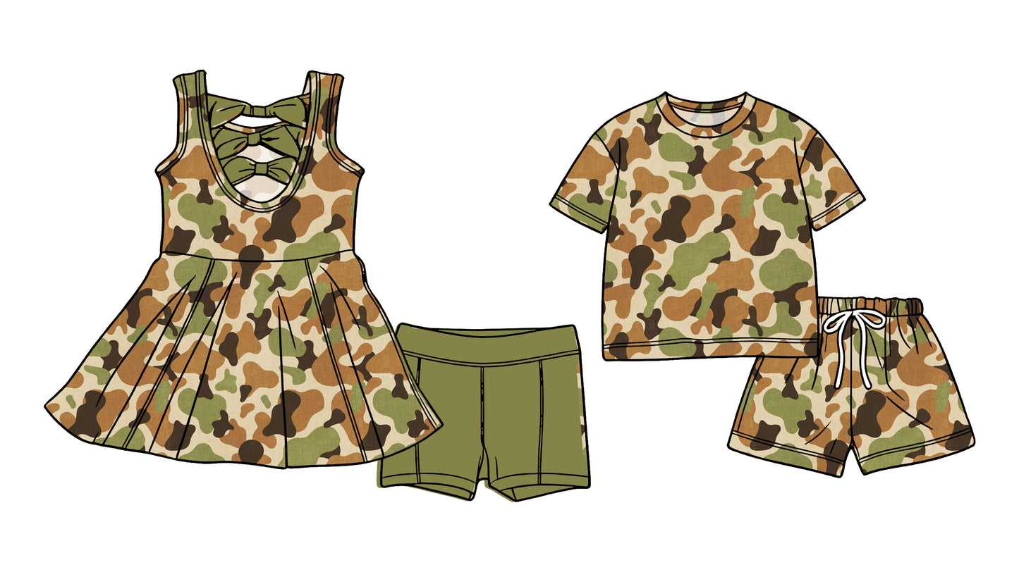 ( Moq 5 Each Style ) Sibling Baby Boys Girls Kids Camo Tops Shorts Sets Summer Clothes