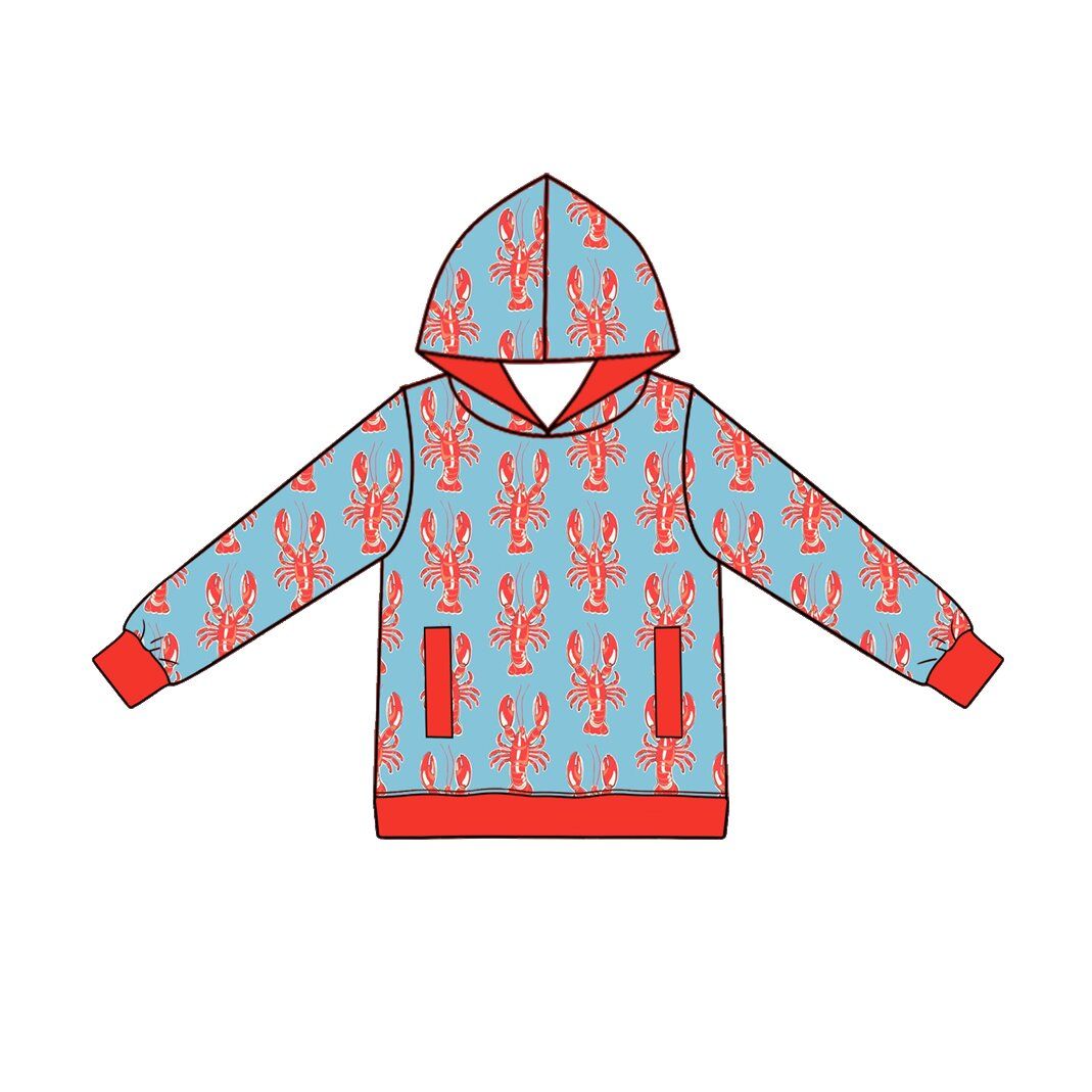 ( Moq 5 ) Preorder Baby Boys Kids Long Sleeves Crayfish Pockets Pullover Hoodie Shirt Clothes