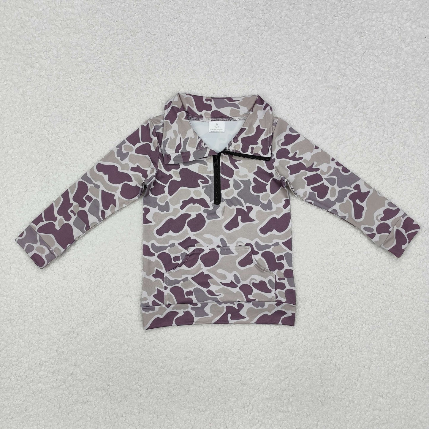 Baby Boy Long Sleeves Pocket Camo Pullover Zipper Shirt