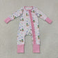 Baby Girls Kids Ducks Flower Bows Pink Ruffle Zipper Footie Sleeper Romper RTS