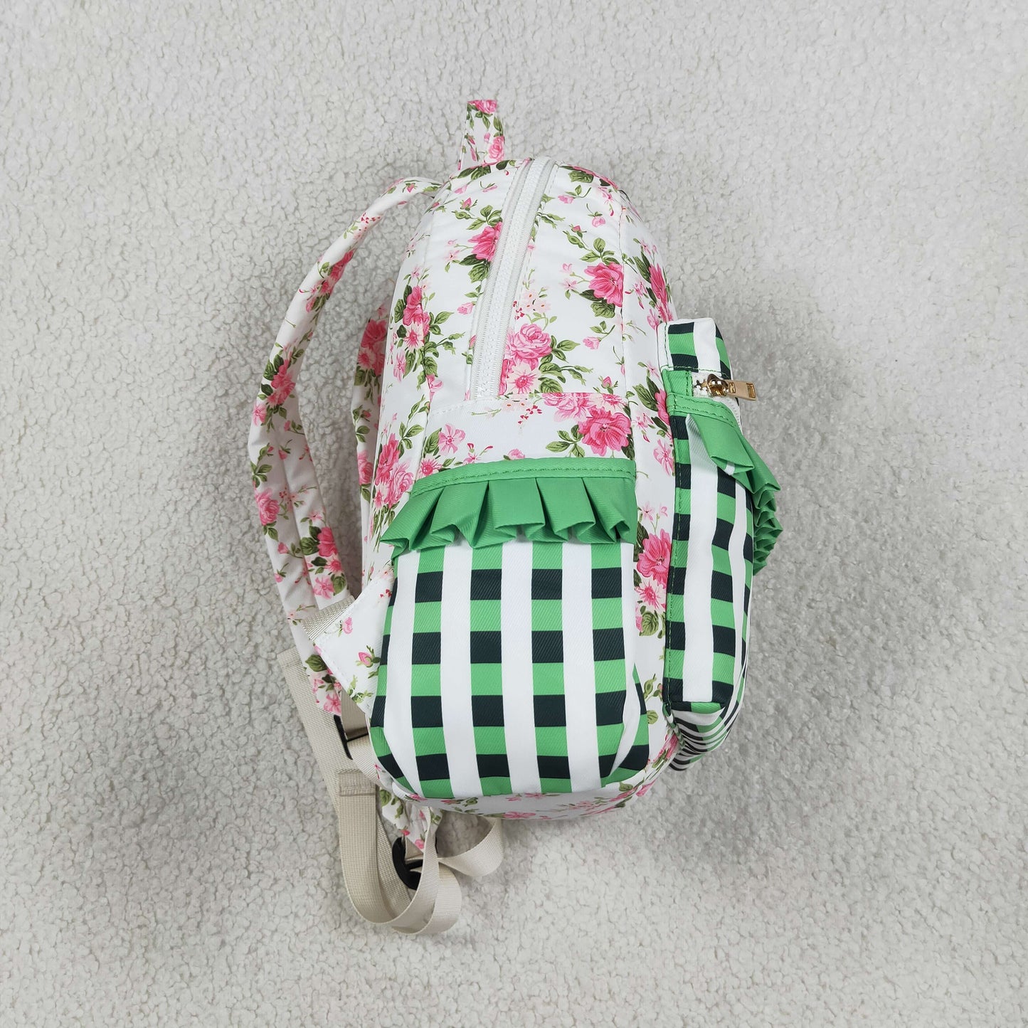 Baby Girls Kids Flower Green Plaid Ruffle Backpack Bags RTS