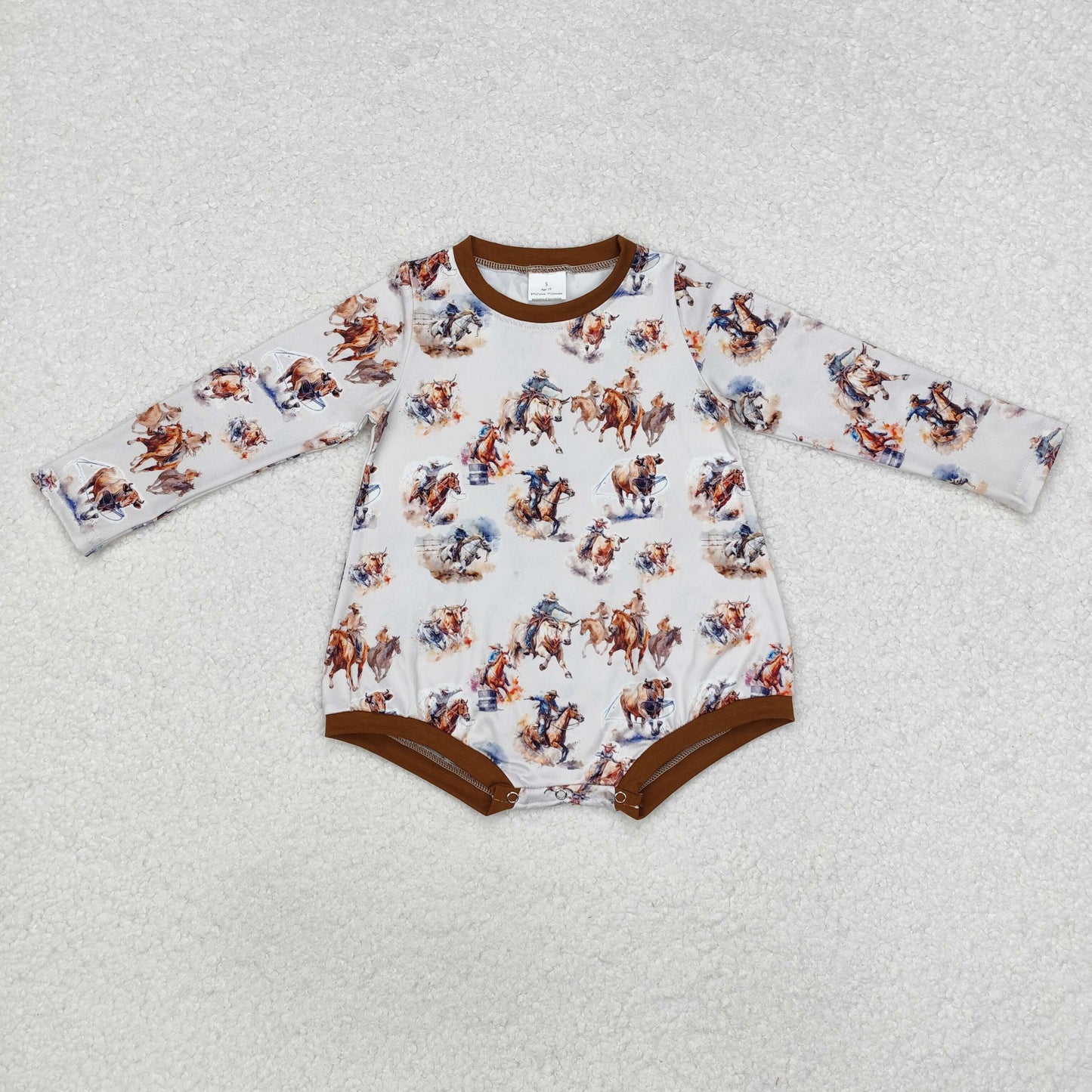 Baby Boy Infant Long Sleeves Western Horse Rodeo Bubble Romper