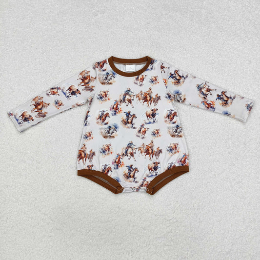 Baby Boy Infant Long Sleeves Western Horse Rodeo Bubble Romper