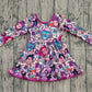 Baby Girls Kids Long Sleeves Movie Characters Flower Ruffle Knee Length Dress RTS