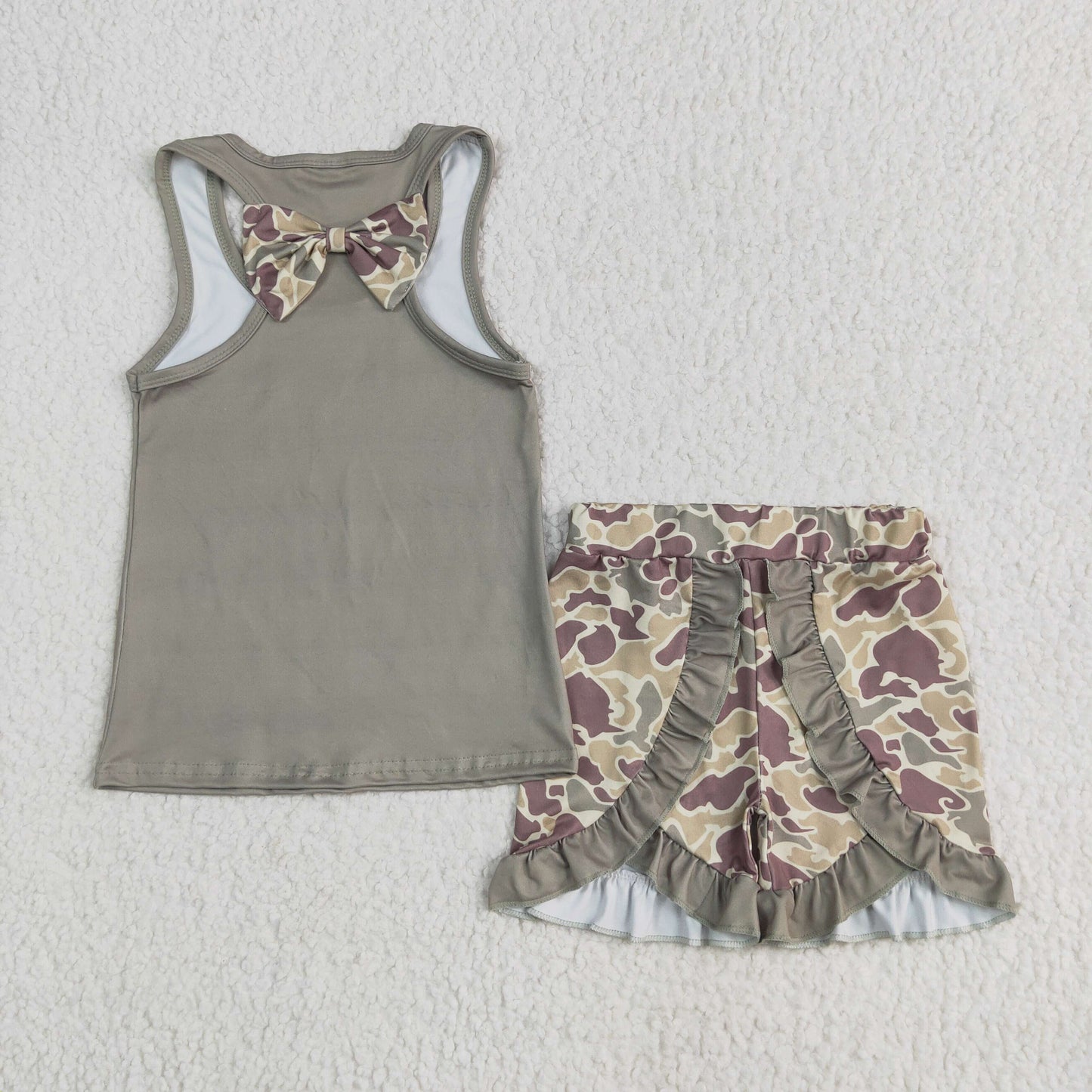 Baby Girl Sleeveless Bows Tops Green Camo Shorts Clothes Set RTS