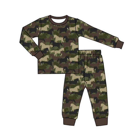 Baby Boy Camo Western Horse Shirt Pants Pajamas Set