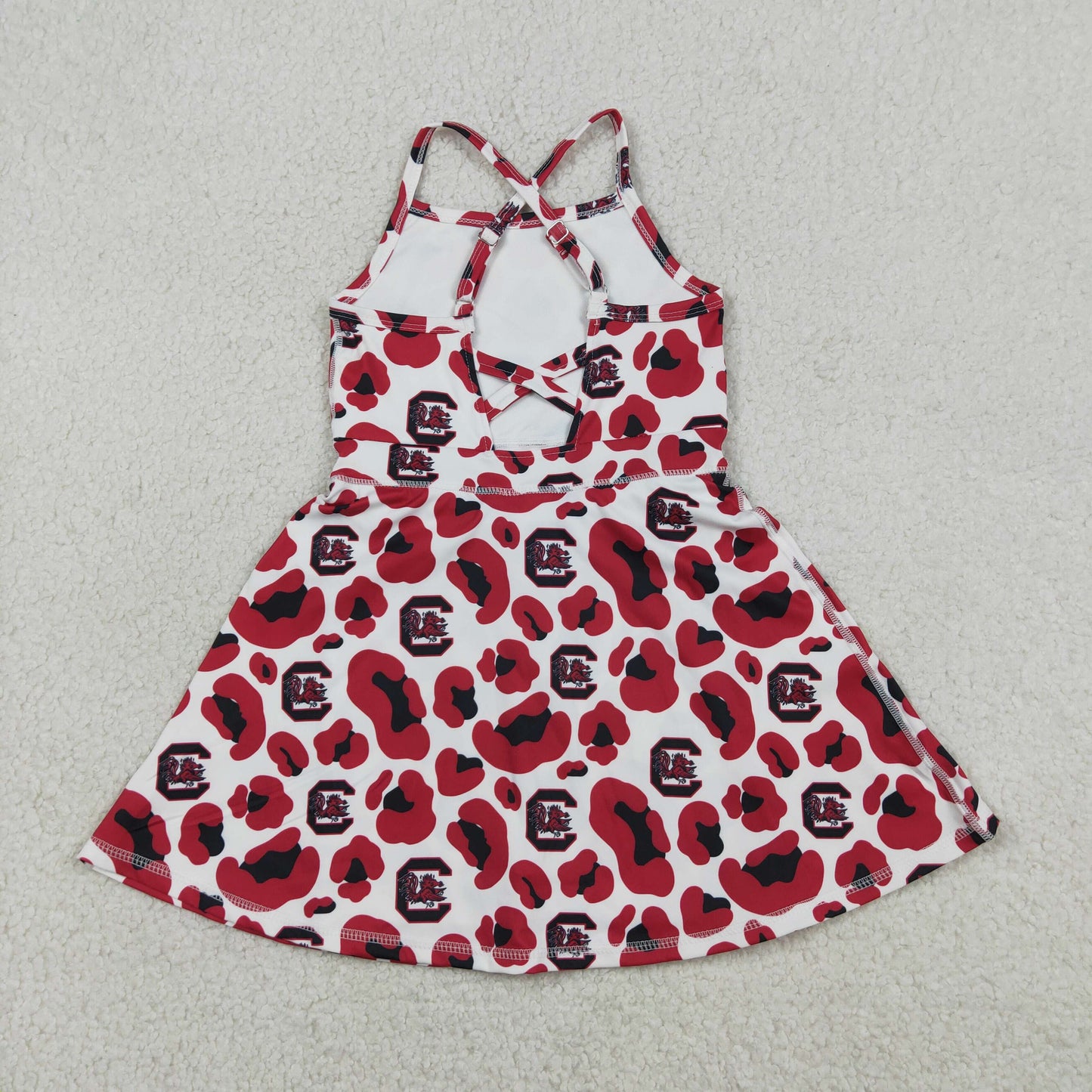 Baby Girls Kids Straps Red Leopard Team Yoga Active Shorts Knee Length Dress RTS