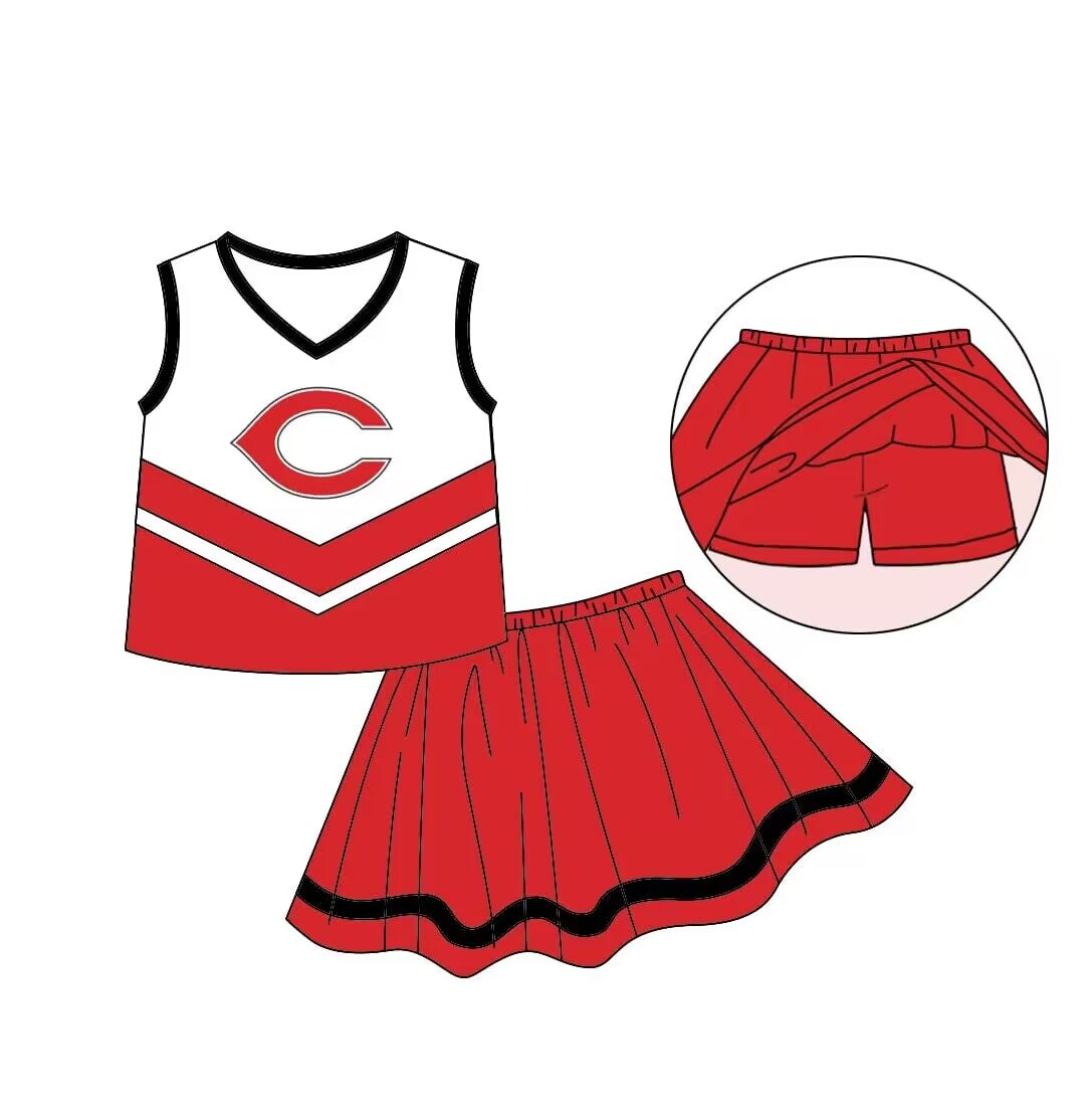 Baby Girl Red Team Shirt Shorts Skirt Set