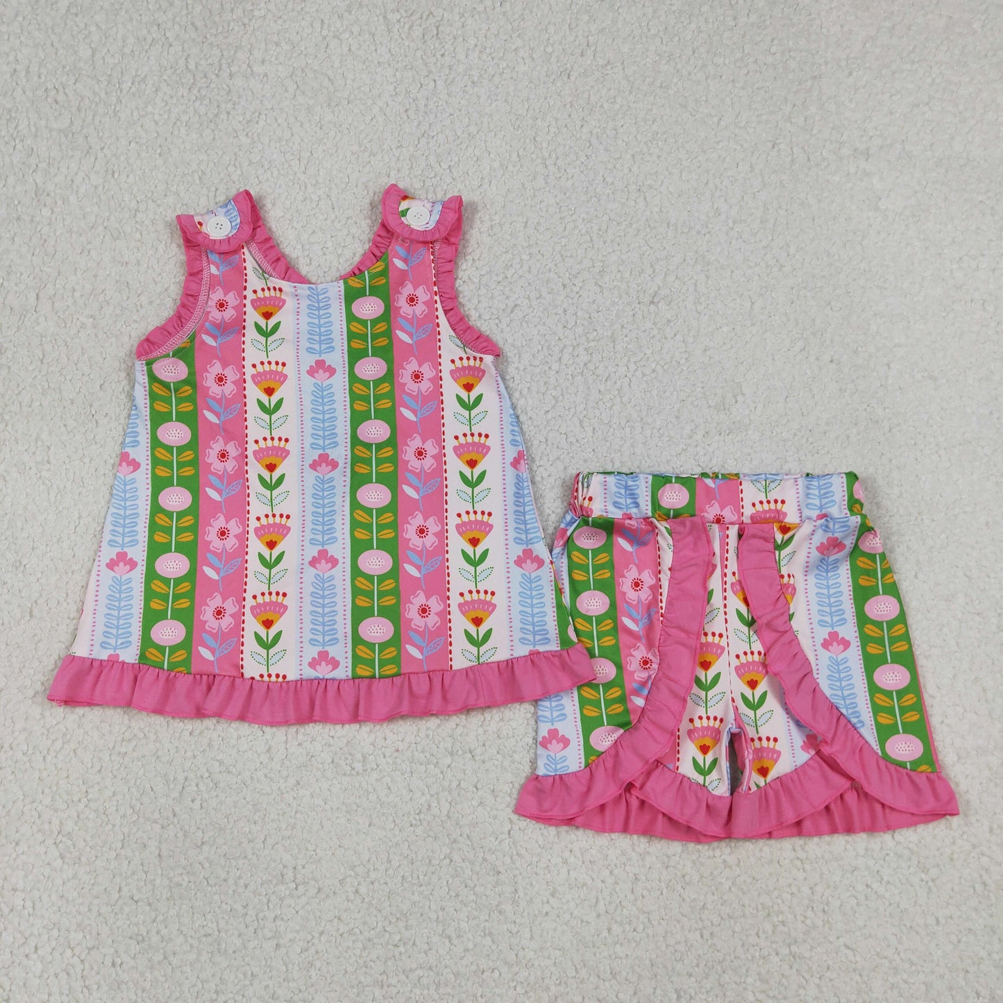 Baby Girl Kids Flower Pink Ruffle Tops Shorts Set Summer Clothes RTS