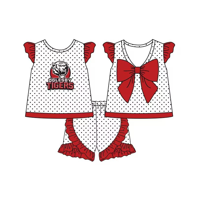 baby girl short sleeves bow tops red ruffle shorts team set