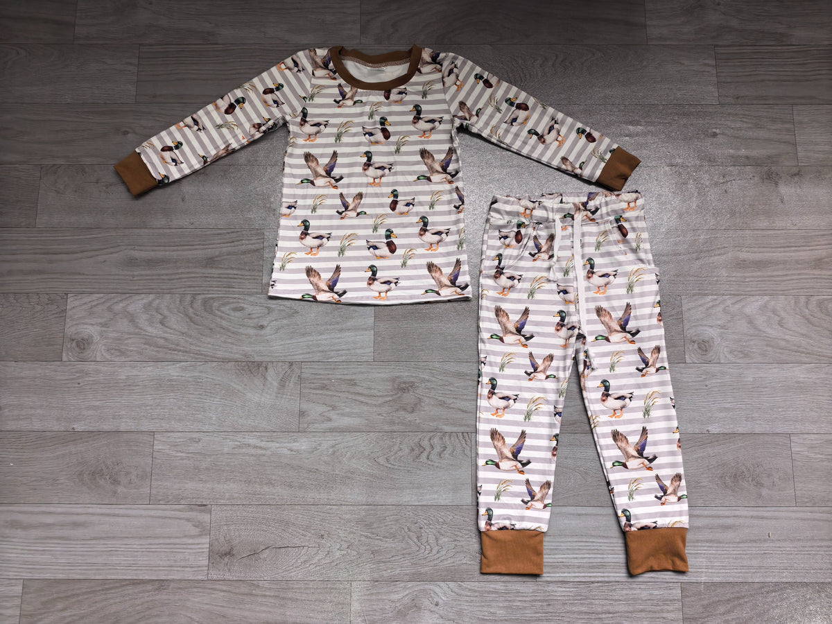( No moq ) Preorder Baby Boys Kids Long Sleeves Ducks Shirt Pockets Pants Set Clothes