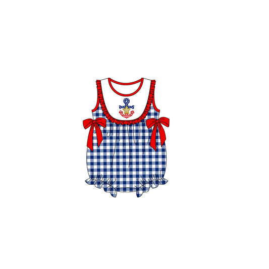 Moq 3 Pre-order SR0772 Baby Girl July 4th Blue Plaid One Piece Romper