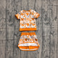 ( No moq ) Preorder Baby Girls Kids Short Sleeves Orange Bows Shirt Team Skirt Shorts Yoga Set
