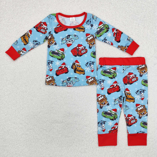 Baby Boy Long Sleeves Christmas Car Shirt Pants Pajamas Bamboo Set