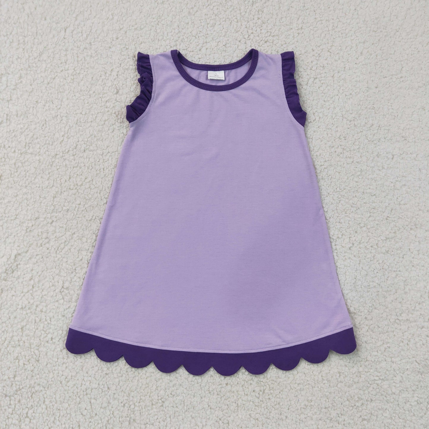 Baby Girls Kids Sleeveless Scallop Knee Length Dress Purple Clothes RTS