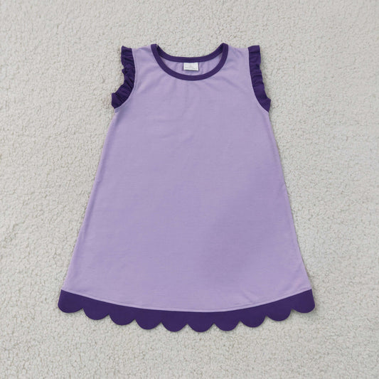 Baby Girls Kids Sleeveless Scallop Knee Length Dress Purple Clothes RTS