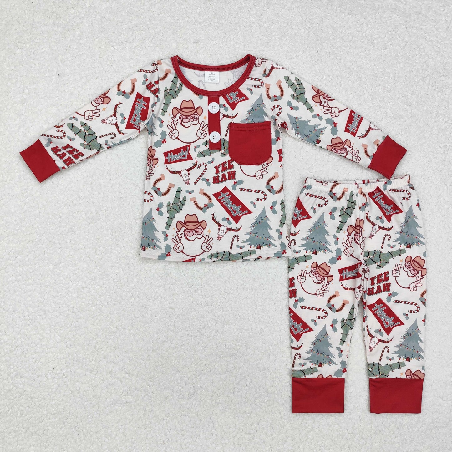 Baby Girl Christmas Western Santa Cactus Shirt Pants Pajamas Bamboo Set