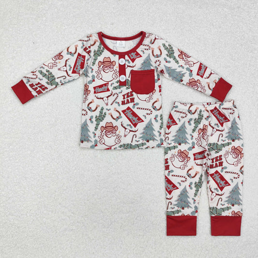 Baby Boy Christmas Western Santa Cactus Shirt Pants Pajamas Bamboo Set