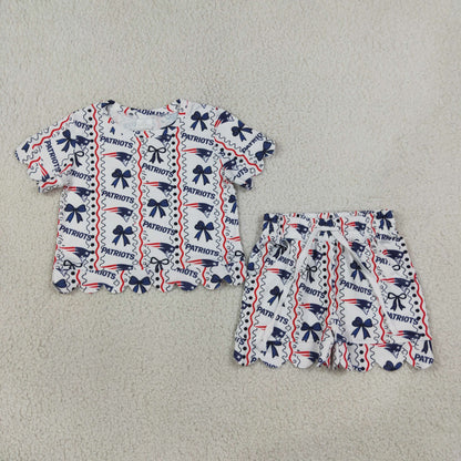 Sibling Baby Girls Kids Bows Shirt Scallop Shorts Set Dress Team Clothes RTS