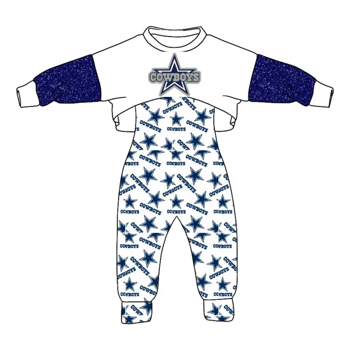 Baby Girl Long Sleeves Cowboy Team Top Jumpsuit Set Moq 5