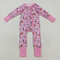 Baby Girl Long Sleeves Ghost Pumpkins Bows Flower Zipper Halloween Pink Romper RTS