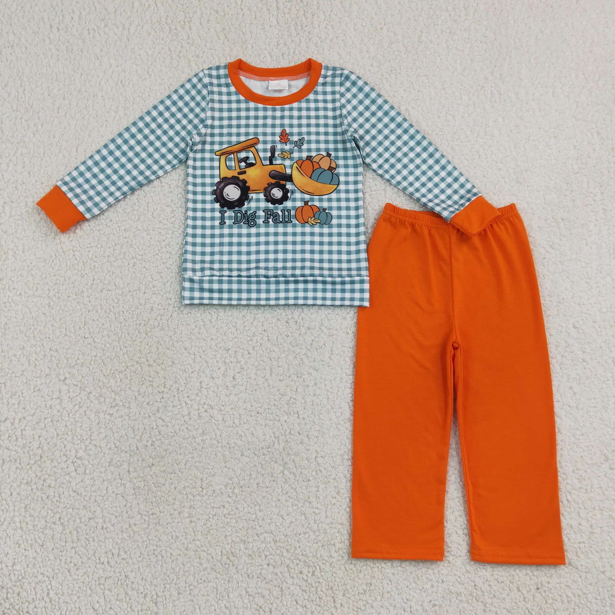 Baby Boys Kids Long Sleeves Pumpkins Tractor Shirt Orange Pants Set Fall Clothes RTS