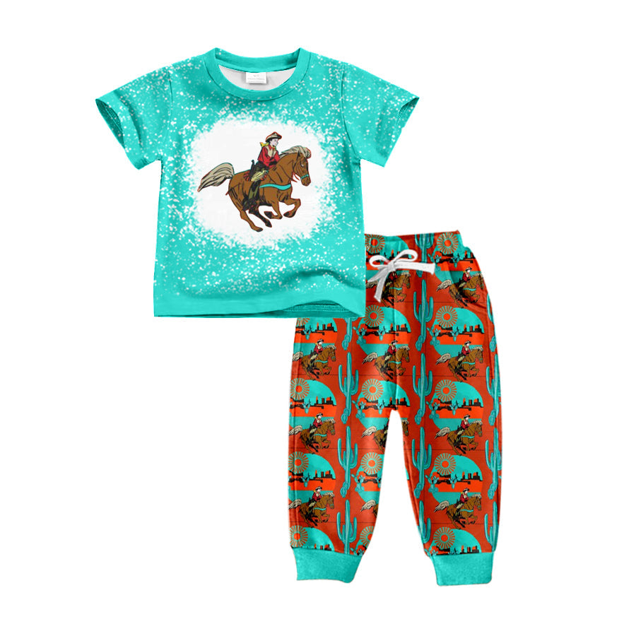 Baby Boy Western Horse Rodeo Cactus Shirt Pants Clothes Set