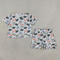 Sibling Baby Girls Kids Short Sleeves Bows Shirts Pockets Shorts Team Sets Scallop Clothes RTS