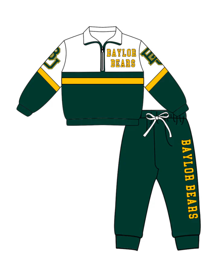 ( Moq 5 ) Baby Boys Toddler Long Sleeves Zipper Green Pullover Jogger Pants Team Outfit