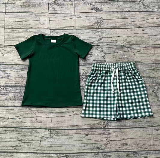 Baby Boys Green Short Sleeves Shirt Plaid Pockets Shorts Summer Clothes Set RTS