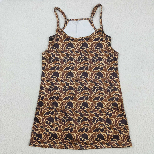 Adult Women Straps Brown Camo Pockets Yoga Active Summer Dress RTS