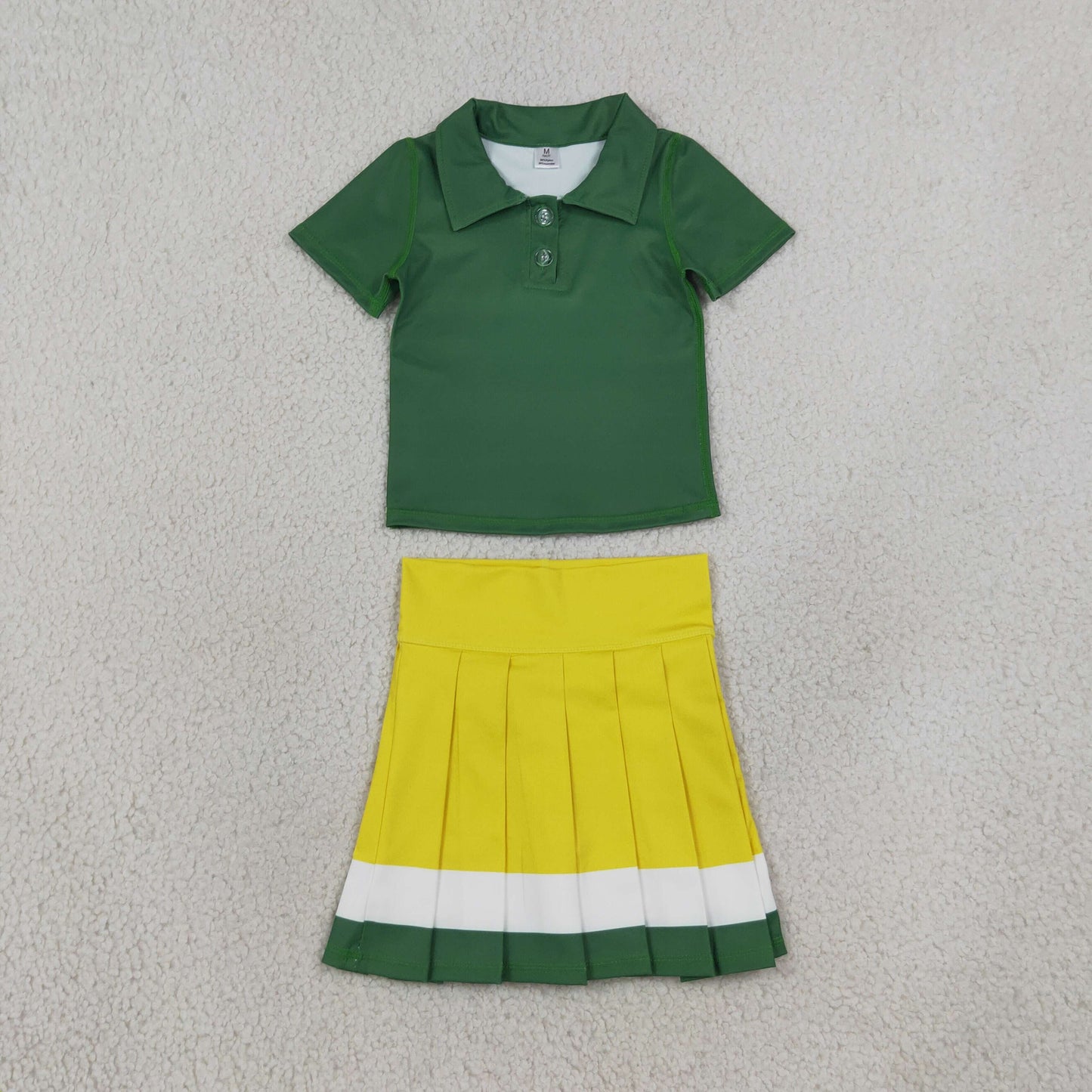 Baby Girls Kids Short Sleeves Green Buttons Shirt Skirt Shorts Yoga Active Set Clothes RTS