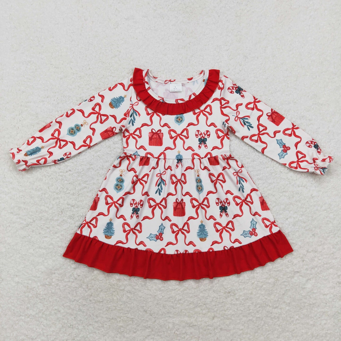 Baby Girl Long Sleeves Christmas Candy Cane Dress