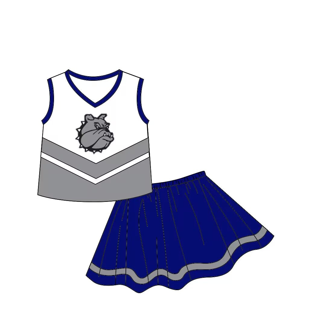 baby girl sleeveless dog tops navy blue skirt team set