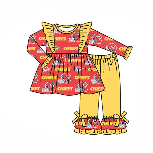 Baby Girl Team Long Sleeves KC Ruffle Tunic Yellow Ruffle Pants Set