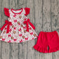 Baby Girl Short Sleeves Baseball Bows Tunic Red Shorts Girls Clothes Set RTS