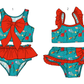 ( Moq 5 Each Style ) Sibling Baby Girls Kids Fish Tops Ruffle Shorts Red Bows Sets Summer Swimsuits