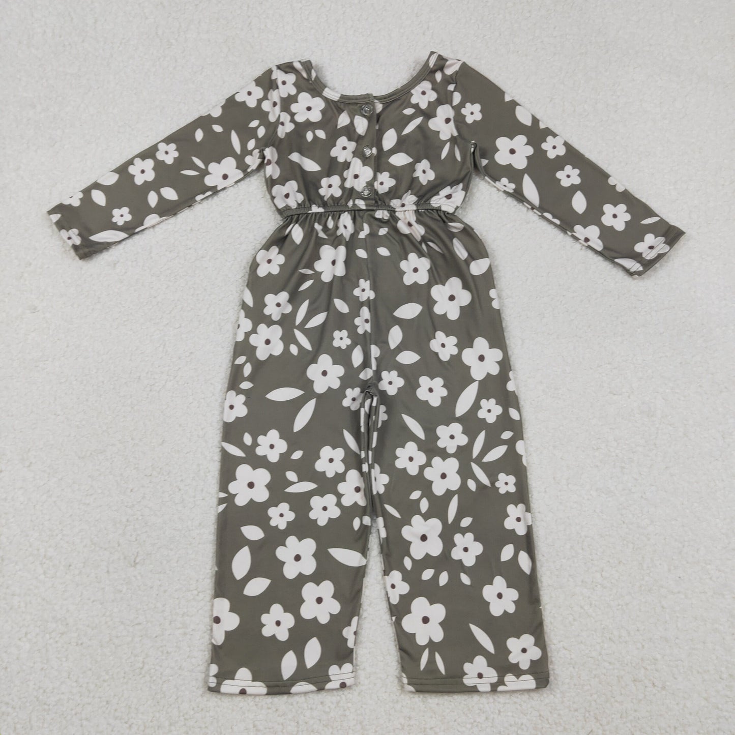 Baby Girls Kids Long Sleeves Flower Buttons Pockets Pants Jumpsuit RTS