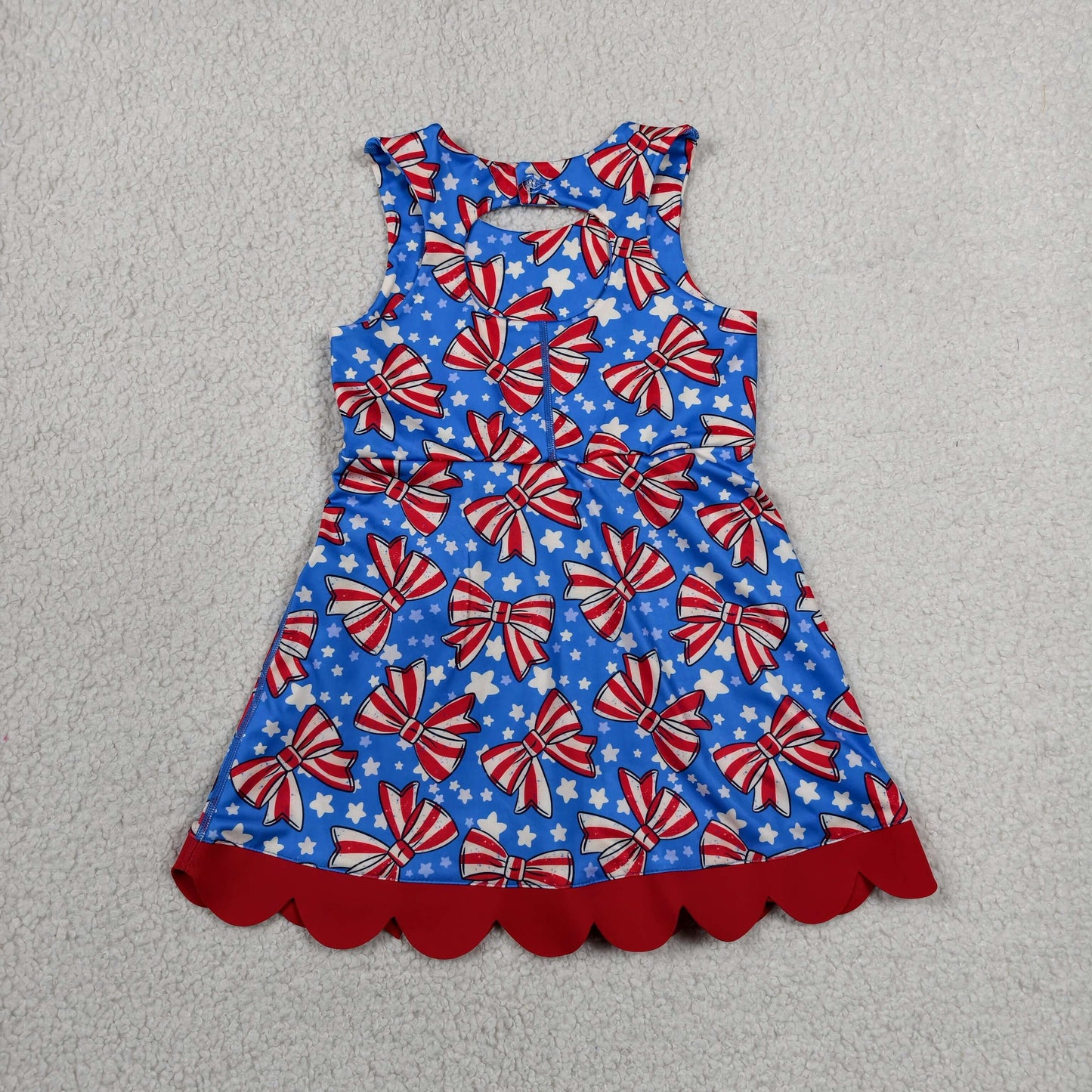 Baby Girls Bows Stars 4th of July Yoga Active Shorts Knee Length Scallop Dress RTS