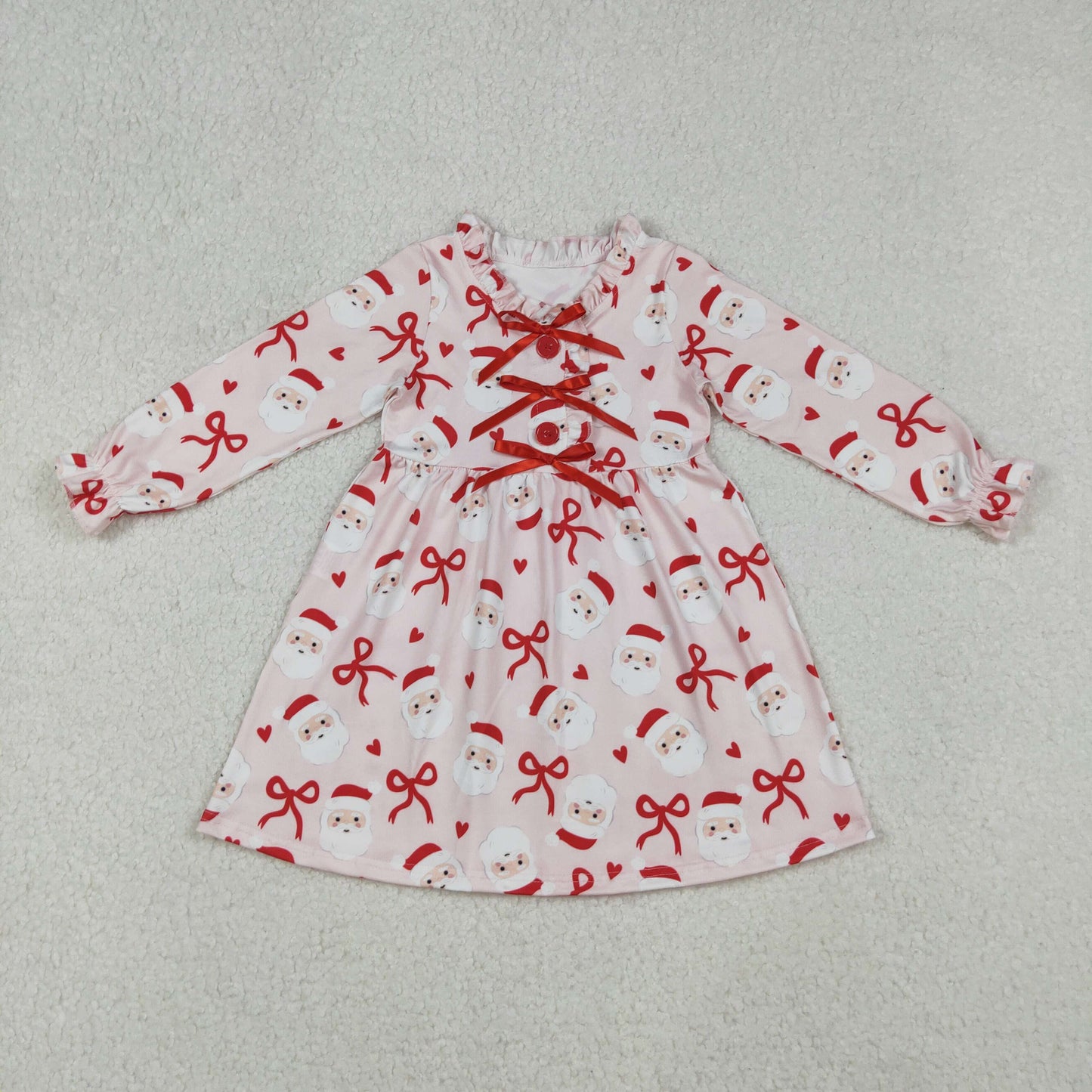 Baby Girl Long Sleeves Santa Bows Hearts Christmas Ruffle Knee Length Dress RTS