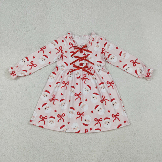 Baby Girl Long Sleeves Santa Bows Hearts Christmas Ruffle Knee Length Dress RTS