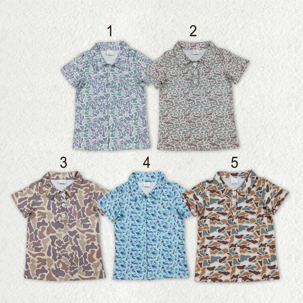 Sibling Baby Boys Kids Short Sleeves Buttons Shirts Cardigan Tops Camo Print Clothes RTS