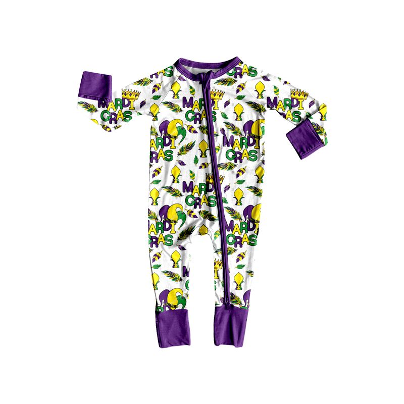 ( Moq 5 ) Preorder Baby Toddler Kids Hats Mardi Gras Zipper Footie Romper Clothes