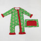 Sibling Boys Girls Christmas Candy Cane Zipper Romper Pajamas Green Set Clothes RTS