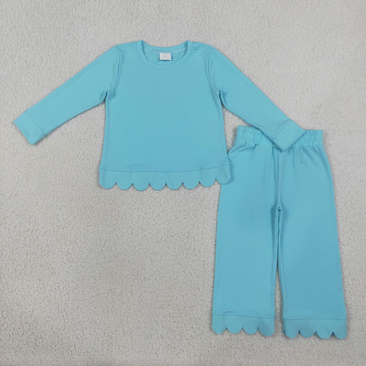 Baby Girls Kids Long Sleeves Shirt Pants Set Pajamas Scallop Blue Clothes